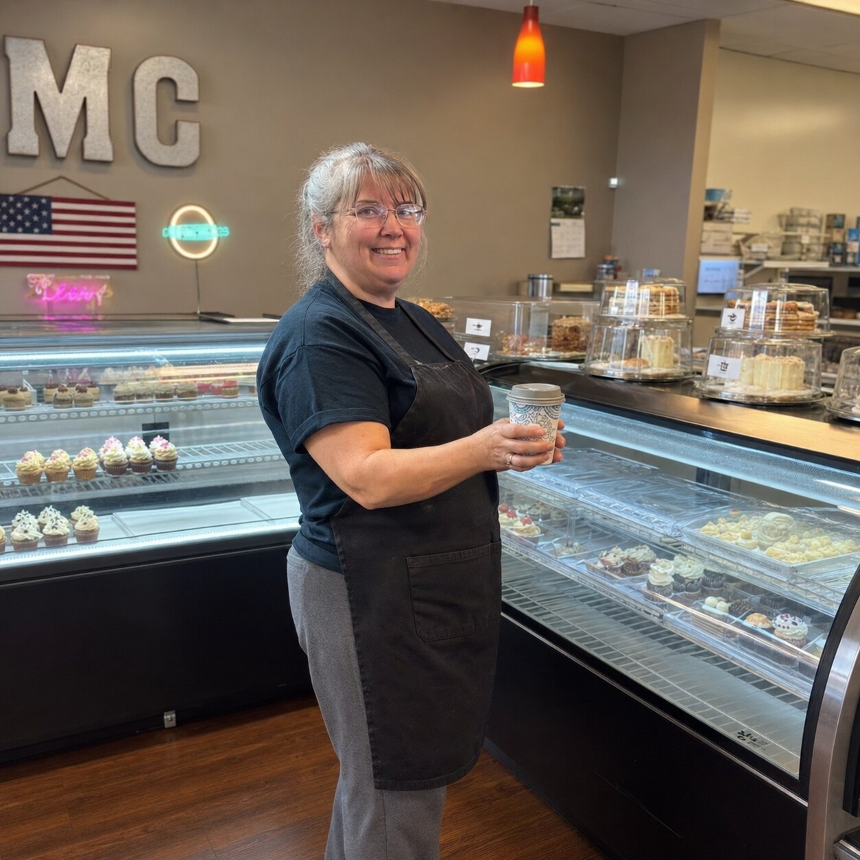 Kerri, owner of Kiss Me Cakes, inside the bakery